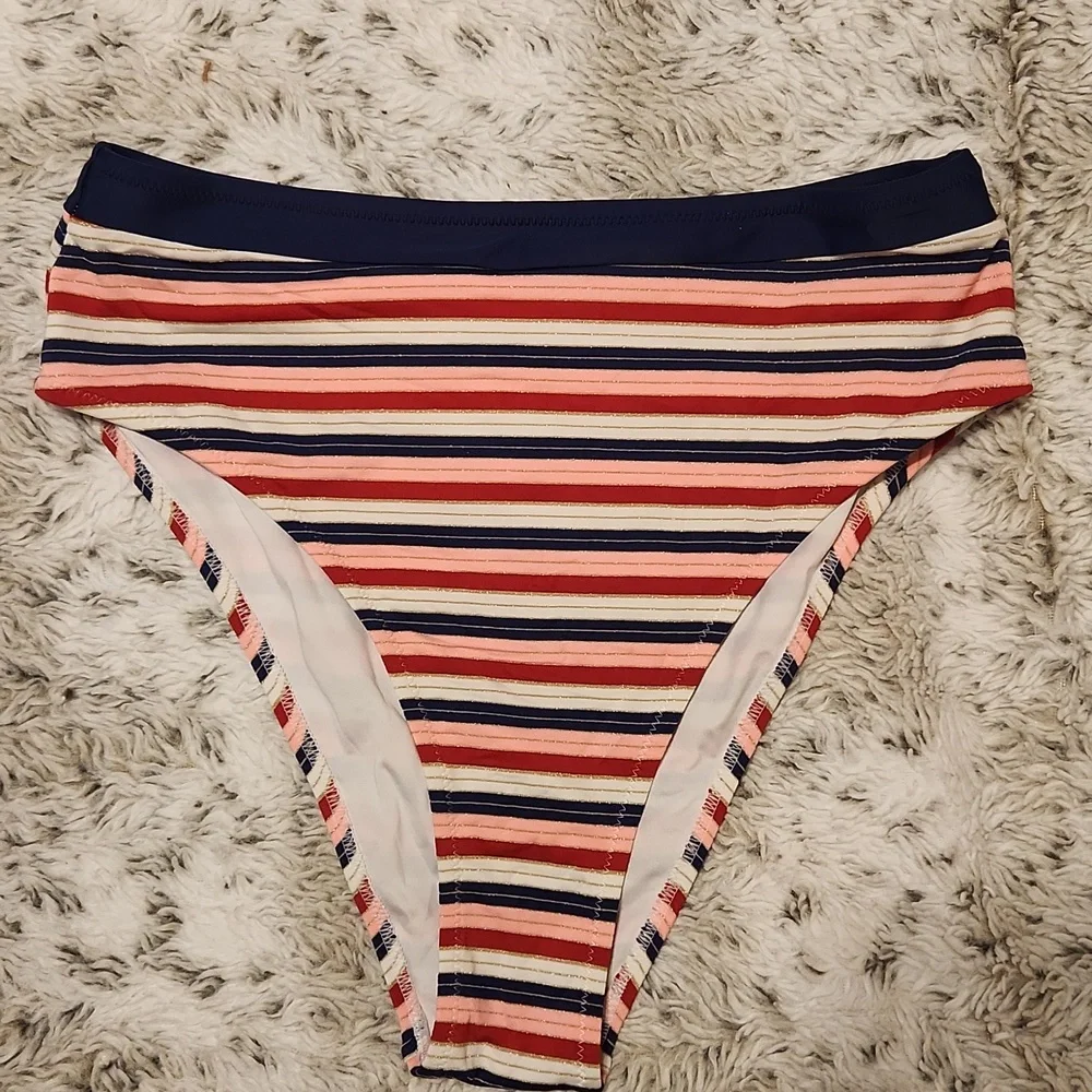 Cupshe Navy, Red & Cream Striped Bikini Set